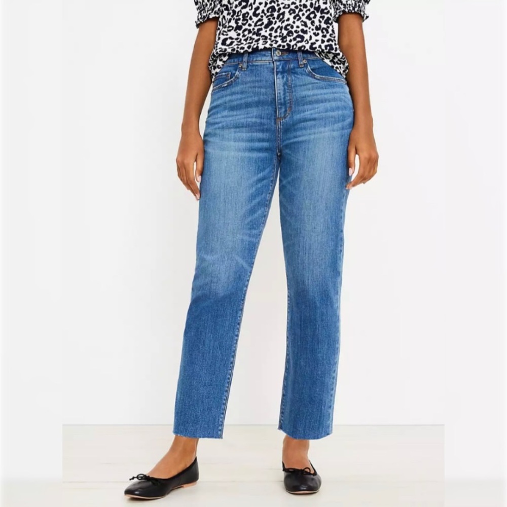 LOFT High Waist Straight Crop Jeans